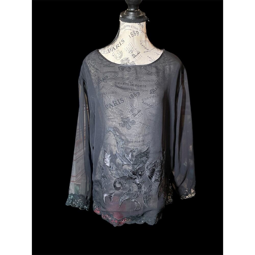 Vintage Victoria’s Secret Sheer Black Lace Trim Blouse - Size Small